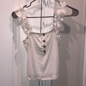 White ruffle sleeve ribbed tank